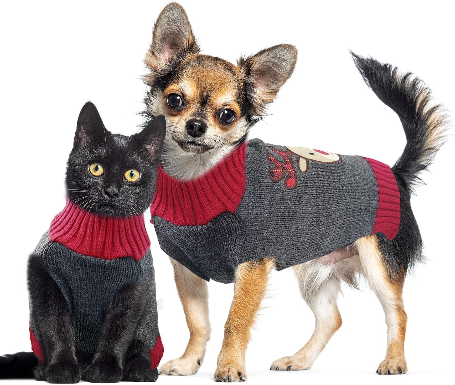 Dog Christmas Sweater Xmas Pet Clothes Cute Gray Reindeer Holiday Puppy Cat Costume New Year Gifts for Small Medium Large Dogs Jumpers (XXS, Gray Reindeer)