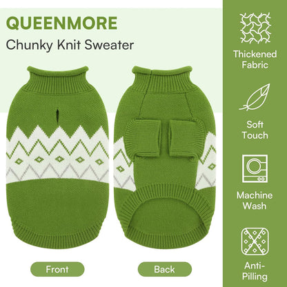Warm Dog Sweater, Soft Pet Knitwear, Knitted Pullover, Winter Pet Clothes for Small Medium Dogs Cats Green
