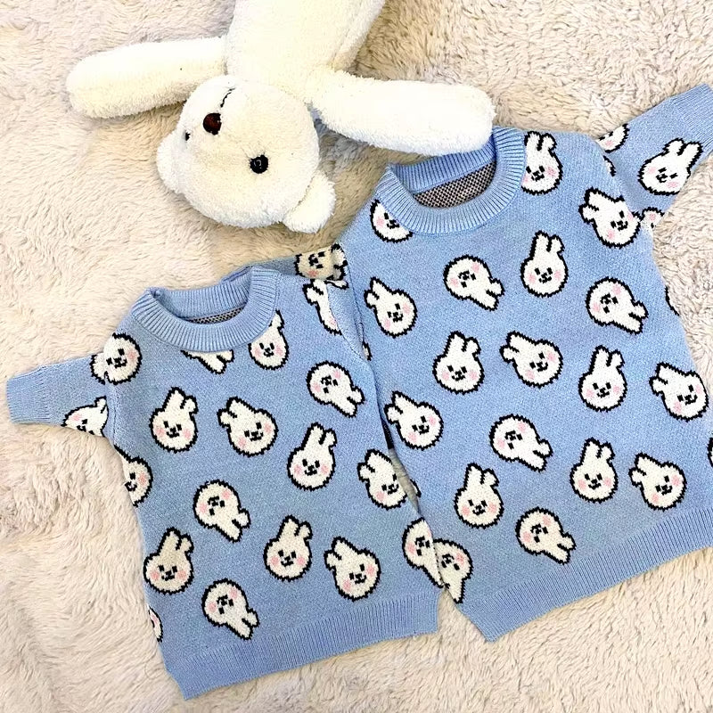 Blue Rabbit Dog Clothes Pet Knitted Sweater Autumn and Winter Clothes Teddy Cat Bottoming Shirt Puppy Warm Pullover XS-XL