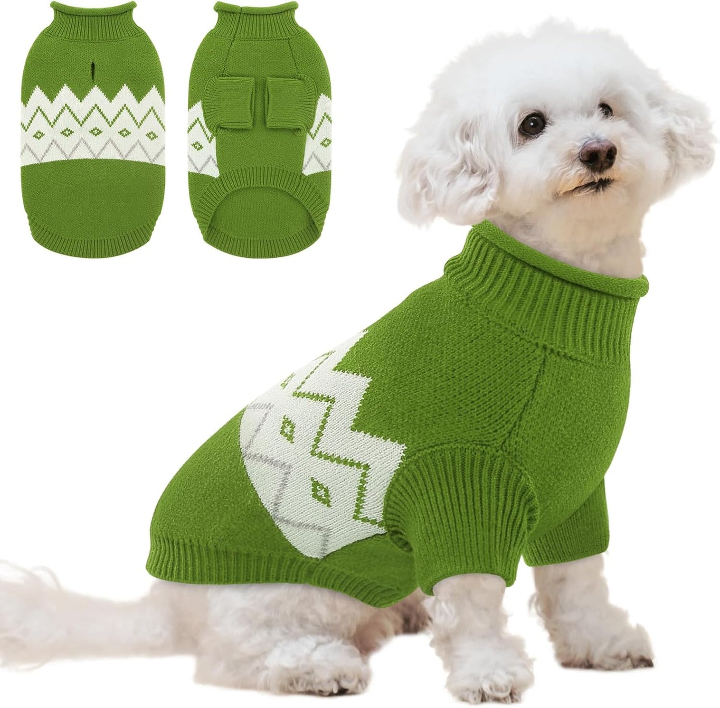 Warm Dog Sweater, Soft Pet Knitwear, Knitted Pullover, Winter Pet Clothes for Small Medium Dogs Cats Green