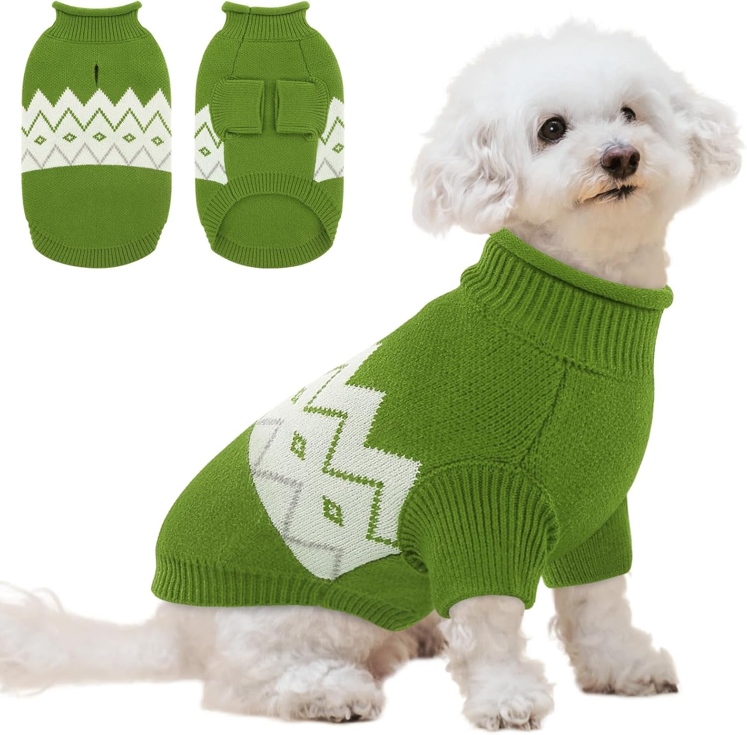 Warm Dog Sweater, Soft Pet Knitwear, Knitted Pullover, Winter Pet Clothes for Small Medium Dogs Cats Green