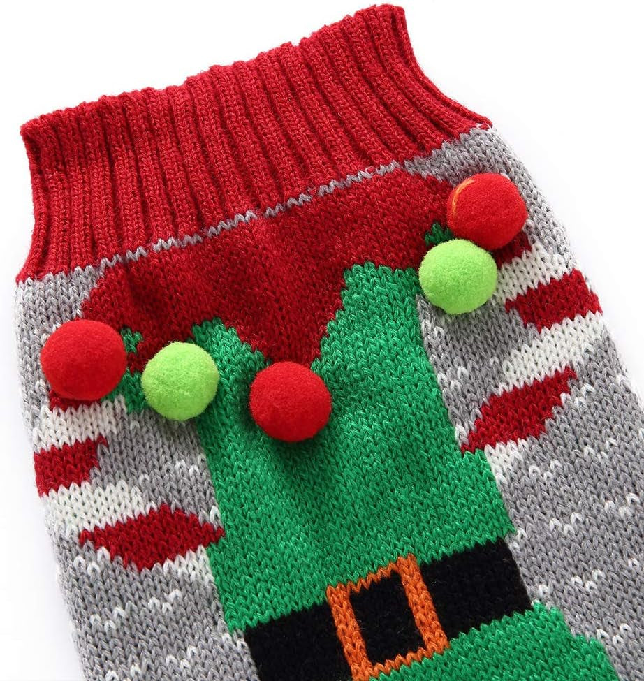 Dog Christmas Sweater Cute Funny Clown Cat Ugly Xmas Outfit Holiday Puppy Costumes Fall Winter Pet Knitted Sweaters Clothes for Small Medium Large Dogs Cats(Xs,Green)