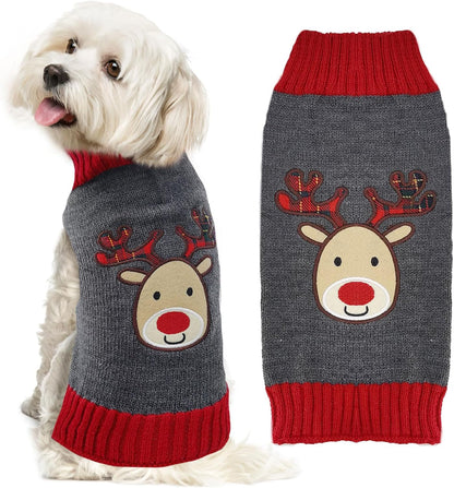 Dog Christmas Sweater Xmas Pet Clothes Cute Gray Reindeer Holiday Puppy Cat Costume New Year Gifts for Small Medium Large Dogs Jumpers (XXS, Gray Reindeer)