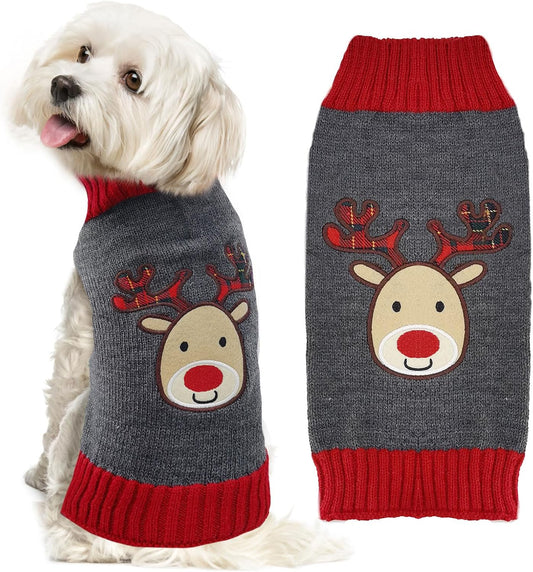 Dog Christmas Sweater Xmas Pet Clothes Cute Gray Reindeer Holiday Puppy Cat Costume New Year Gifts for Small Medium Large Dogs Jumpers (XXS, Gray Reindeer)
