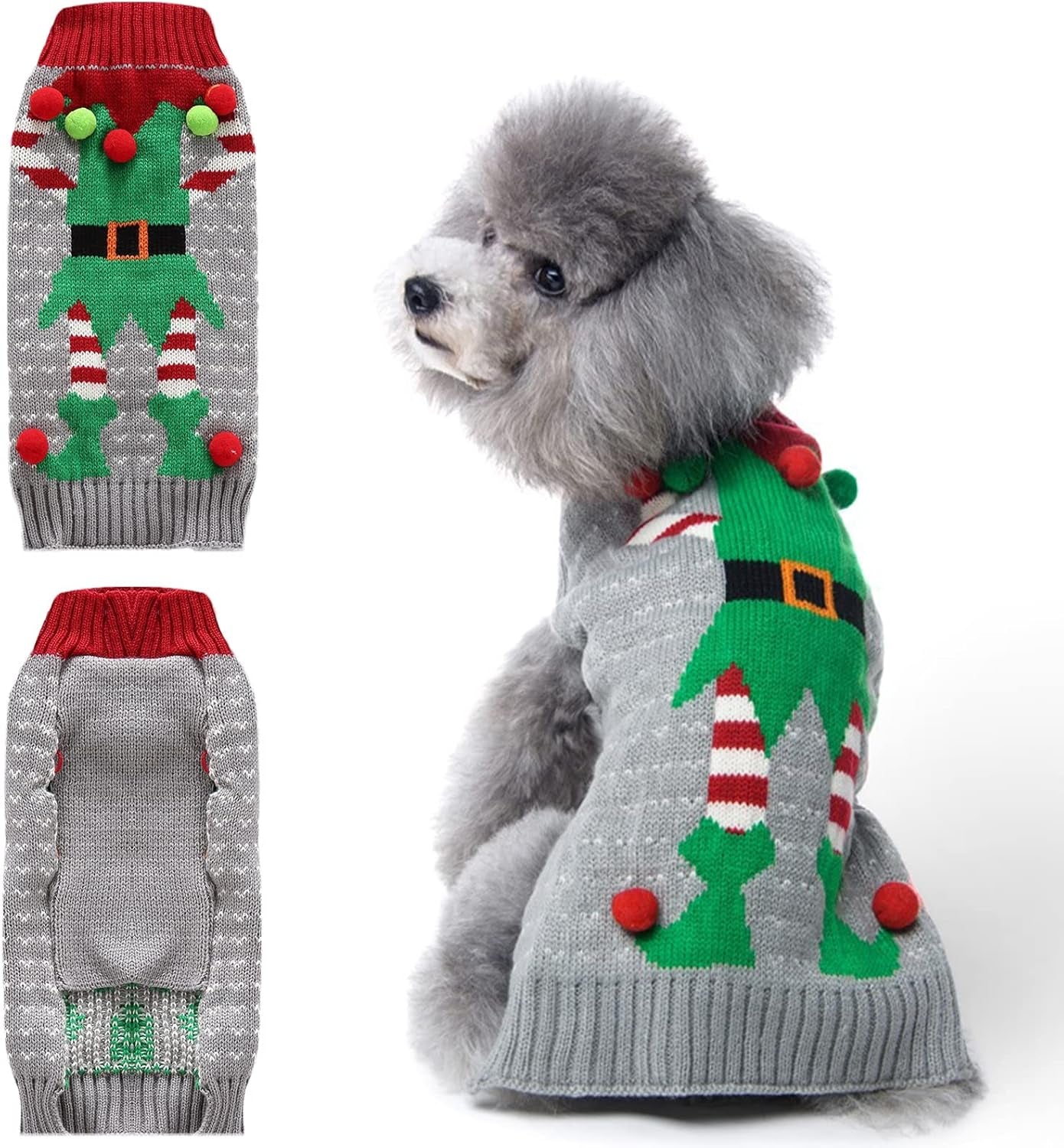 Dog Christmas Sweater Cute Funny Clown Cat Ugly Xmas Outfit Holiday Puppy Costumes Fall Winter Pet Knitted Sweaters Clothes for Small Medium Large Dogs Cats(Xs,Green)